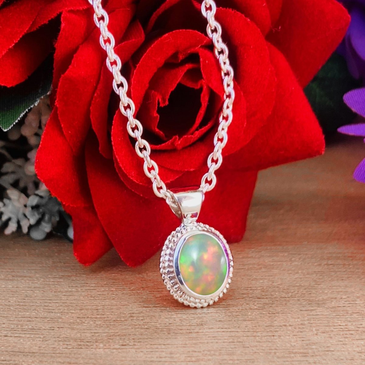 Opal Birthstone Necklace – Designer Silver Jewelry - BeadsBoatInc
