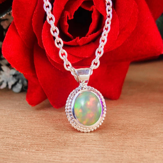 Opal Birthstone Necklace – Designer Silver Jewelry - BeadsBoatInc