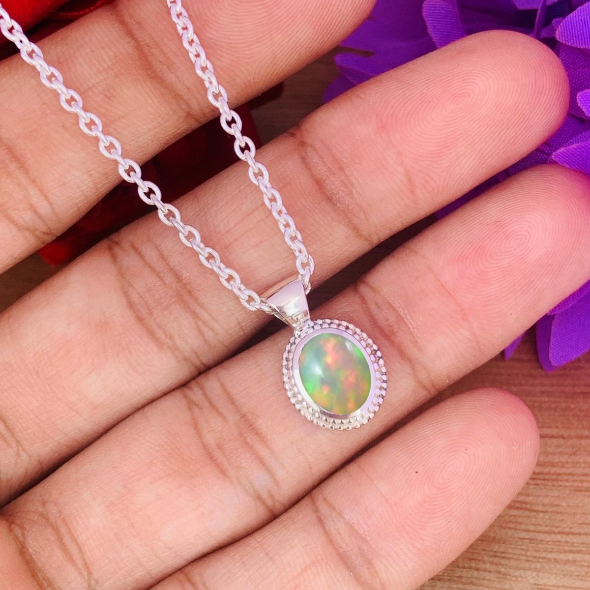 Opal Birthstone Necklace – Designer Silver Jewelry - BeadsBoatInc