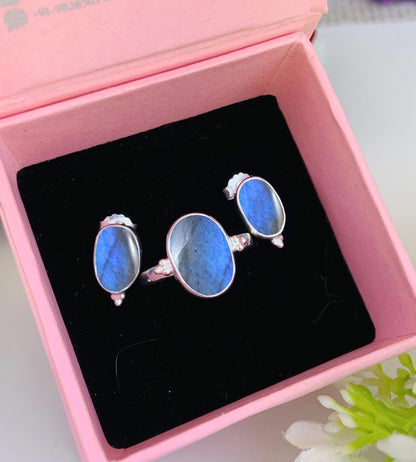 Oval Labradorite Stud Earrings - 925 Sterling Silver Handmade Jewelry Gift - BeadsBoatInc