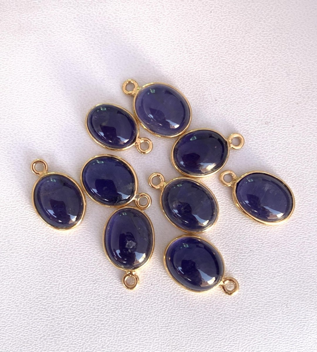 Oval Shape Bezel Silver Connectors ~ Blue Iolite Connectors for Jewelry Making Supplies ~ Silver and Gold Charms ~ Silver Components - BeadsBoatInc