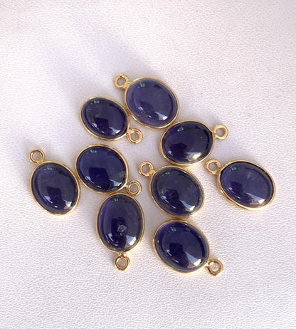 Oval Shape Bezel Silver Connectors ~ Blue Iolite Connectors for Jewelry Making Supplies ~ Silver and Gold Charms ~ Silver Components - BeadsBoatInc