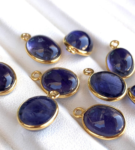 Oval Shape Bezel Silver Connectors ~ Blue Iolite Connectors for Jewelry Making Supplies ~ Silver and Gold Charms ~ Silver Components - BeadsBoatInc