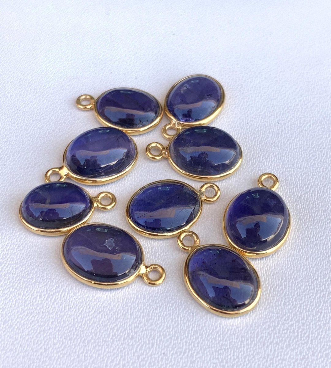 Oval Shape Bezel Silver Connectors ~ Blue Iolite Connectors for Jewelry Making Supplies ~ Silver and Gold Charms ~ Silver Components - BeadsBoatInc
