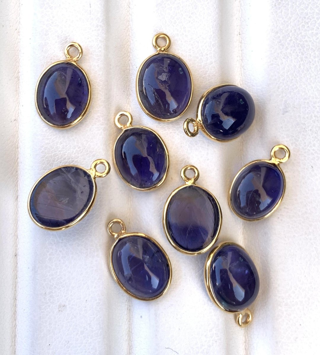 Oval Shape Bezel Silver Connectors ~ Blue Iolite Connectors for Jewelry Making Supplies ~ Silver and Gold Charms ~ Silver Components - BeadsBoatInc