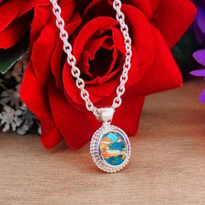 Oyster Turquoise Necklace – Dainty Silver Boho Pendant, Gift for Her - BeadsBoatInc