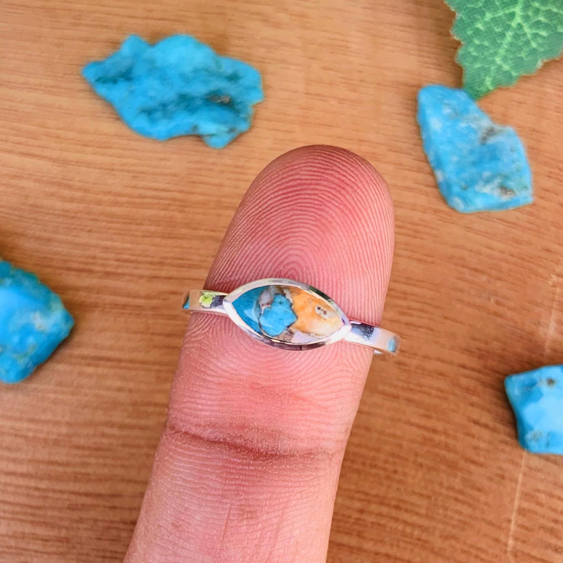 Oyster Turquoise Stacking Ring – Dainty 925 Sterling Silver Boho Ring - BeadsBoatInc