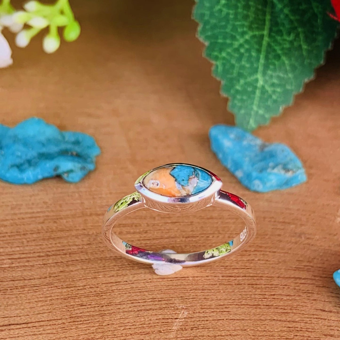 Oyster Turquoise Stacking Ring – Dainty 925 Sterling Silver Boho Ring - BeadsBoatInc