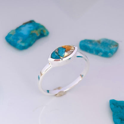 Oyster Turquoise Stacking Ring – Dainty 925 Sterling Silver Boho Ring - BeadsBoatInc