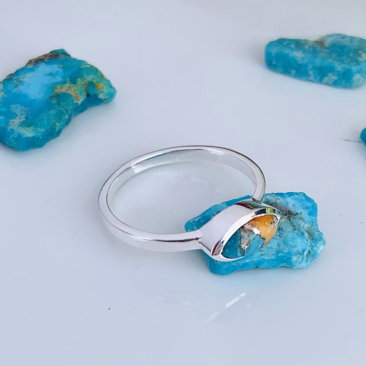 Oyster Turquoise Stacking Ring – Dainty 925 Sterling Silver Boho Ring - BeadsBoatInc