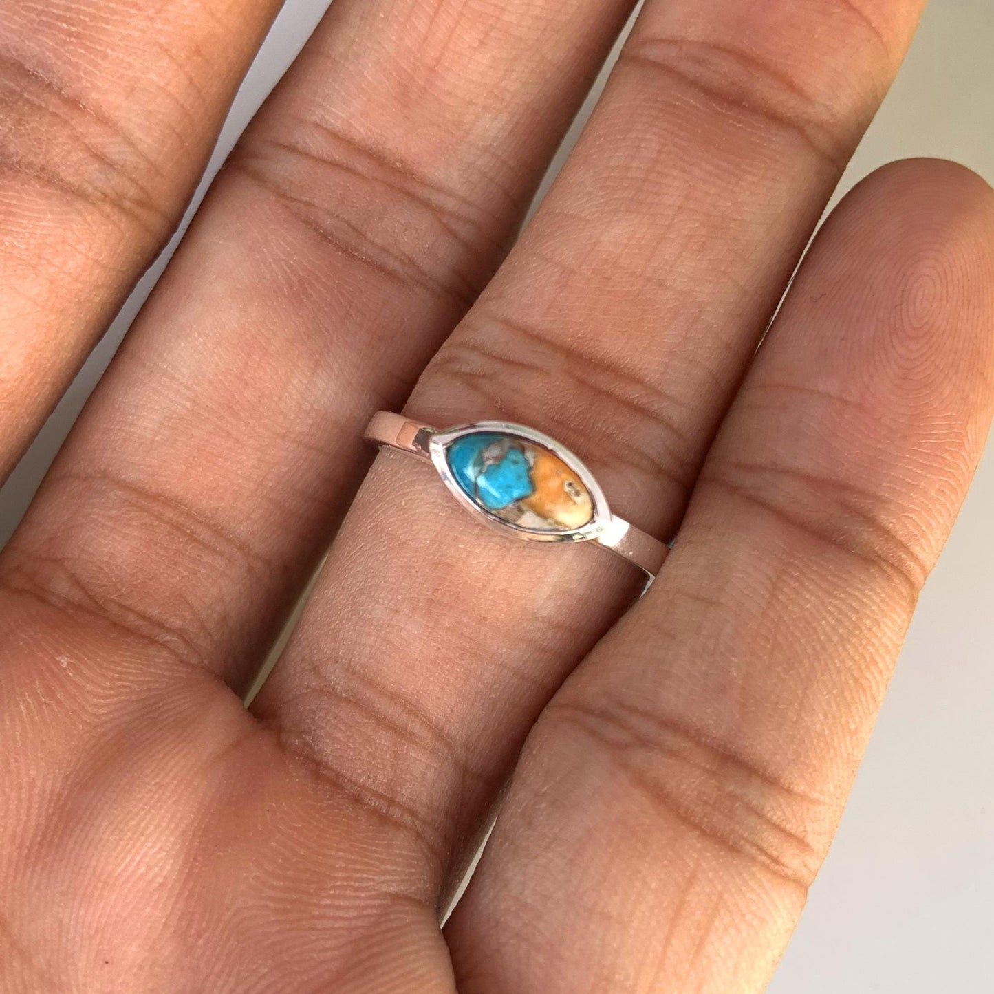 Oyster Turquoise Stacking Ring – Dainty 925 Sterling Silver Boho Ring - BeadsBoatInc