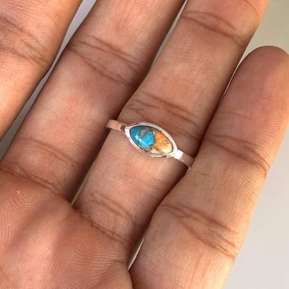 Oyster Turquoise Stacking Ring – Dainty 925 Sterling Silver Boho Ring - BeadsBoatInc