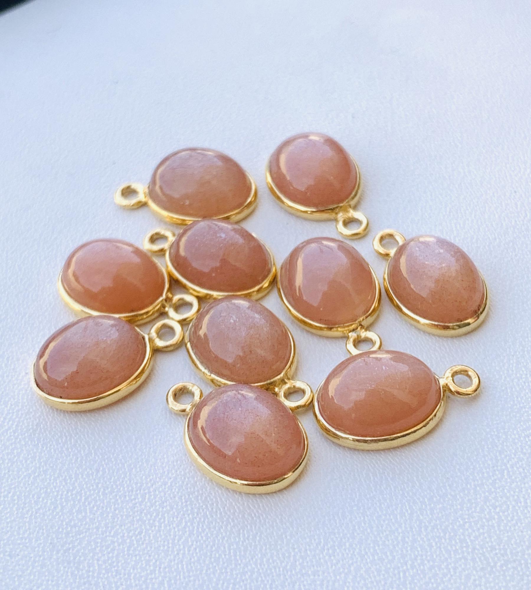 Peach Moonstone Jewelry Components ~ Silver and Gold Connectors ~ Oval Shape Link Components ~ Bezel Charm for Earring, Necklace, Bracelets - BeadsBoatInc