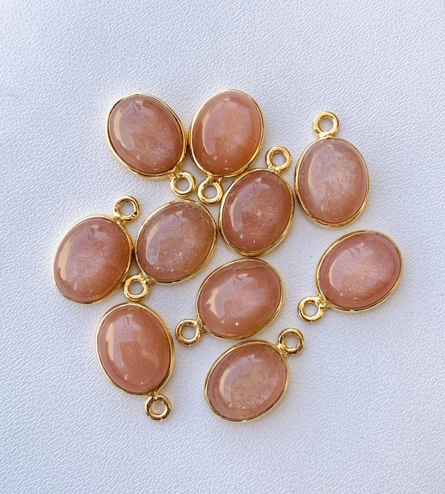 Peach Moonstone Jewelry Components ~ Silver and Gold Connectors ~ Oval Shape Link Components ~ Bezel Charm for Earring, Necklace, Bracelets - BeadsBoatInc