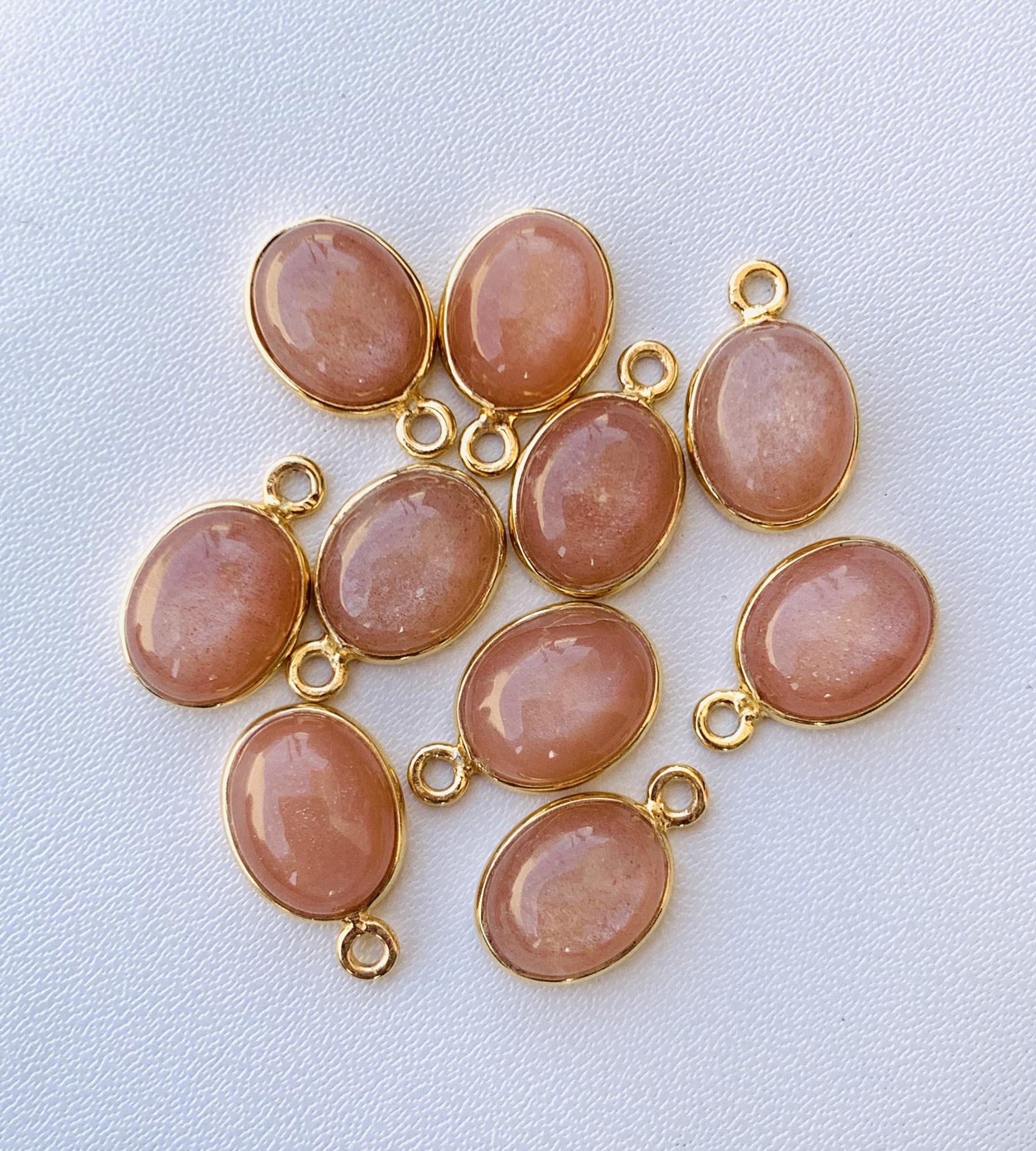 Peach Moonstone Jewelry Components ~ Silver and Gold Connectors ~ Oval Shape Link Components ~ Bezel Charm for Earring, Necklace, Bracelets - BeadsBoatInc