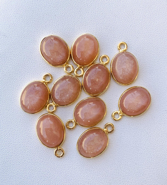 Peach Moonstone Jewelry Components ~ Silver and Gold Connectors ~ Oval Shape Link Components ~ Bezel Charm for Earring, Necklace, Bracelets - BeadsBoatInc