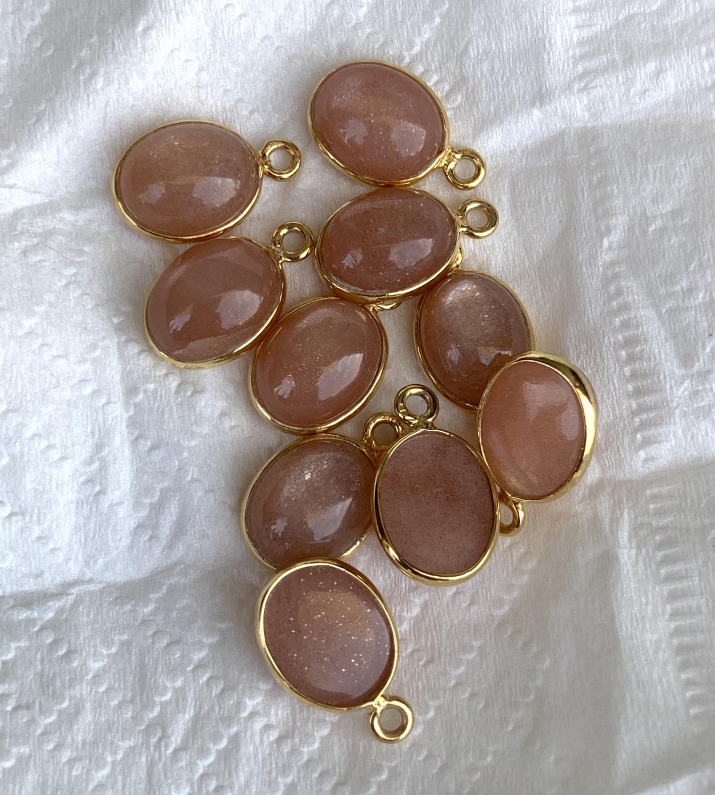 Peach Moonstone Jewelry Components ~ Silver and Gold Connectors ~ Oval Shape Link Components ~ Bezel Charm for Earring, Necklace, Bracelets - BeadsBoatInc