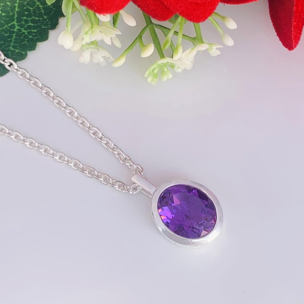 Pear Amethyst 925 Sterling Silver Necklace - Dainty Gold Finish Promise Birthstone - BeadsBoatInc