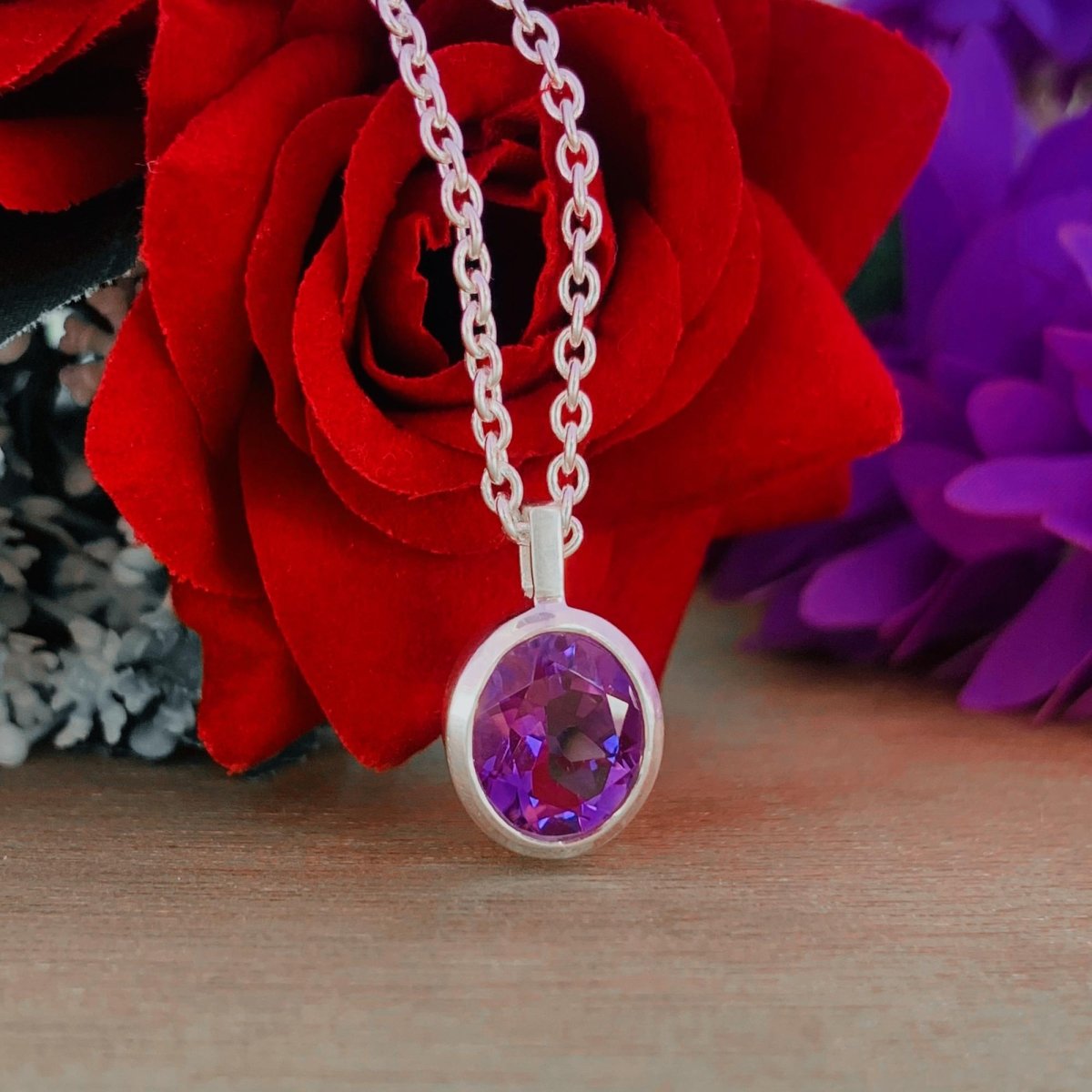 Pear Amethyst 925 Sterling Silver Necklace - Dainty Gold Finish Promise Birthstone - BeadsBoatInc