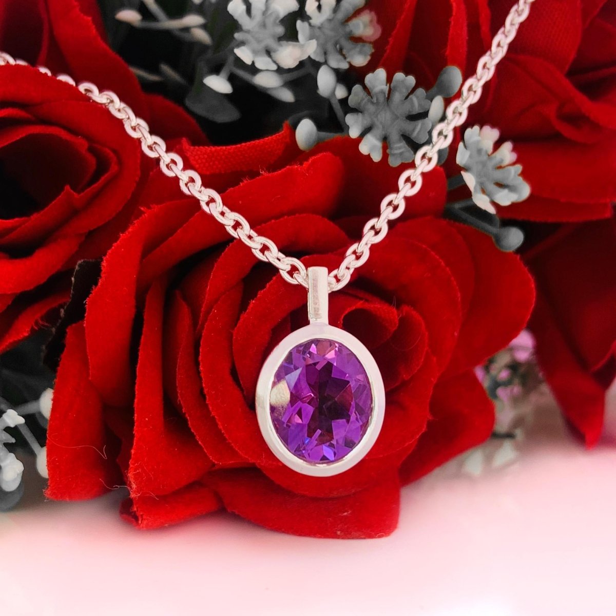 Pear Amethyst 925 Sterling Silver Necklace - Dainty Gold Finish Promise Birthstone - BeadsBoatInc