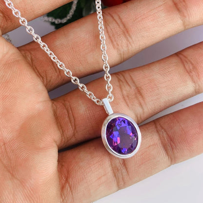 Pear Amethyst 925 Sterling Silver Necklace - Dainty Gold Finish Promise Birthstone - BeadsBoatInc