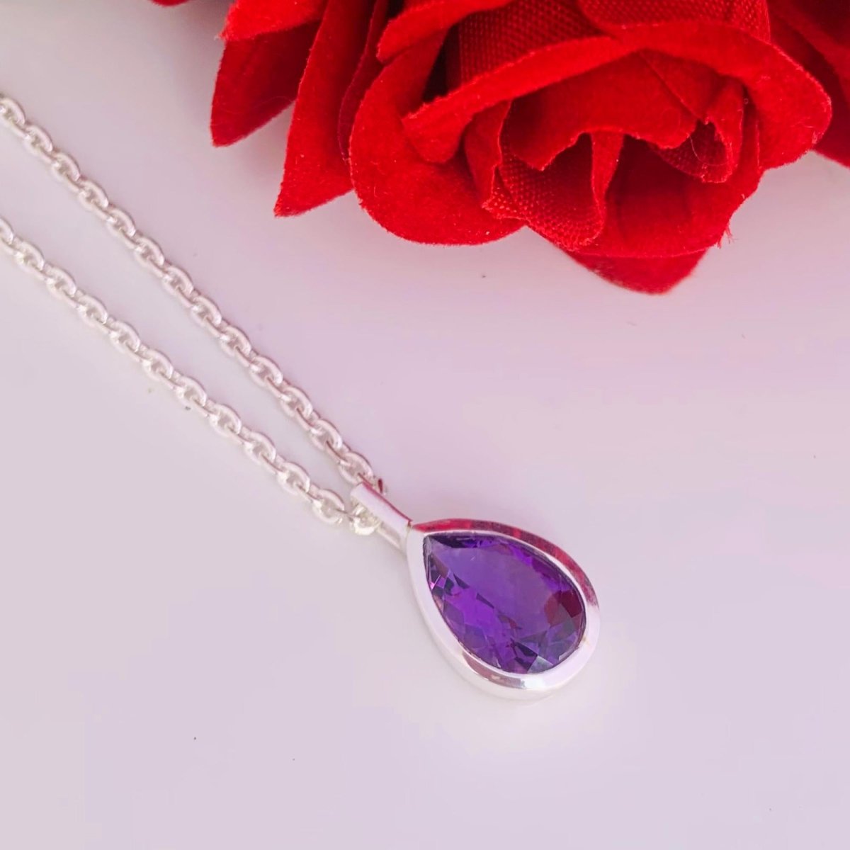 Pear Amethyst 925 Sterling Silver Necklace Gold Finish - BeadsBoatInc