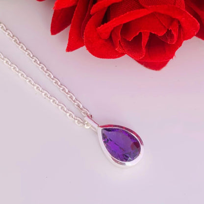 Pear Amethyst 925 Sterling Silver Necklace Gold Finish - BeadsBoatInc