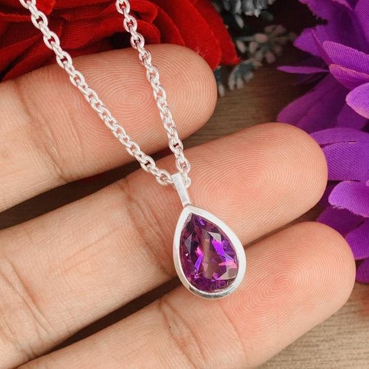 Pear Amethyst 925 Sterling Silver Necklace Gold Finish - BeadsBoatInc