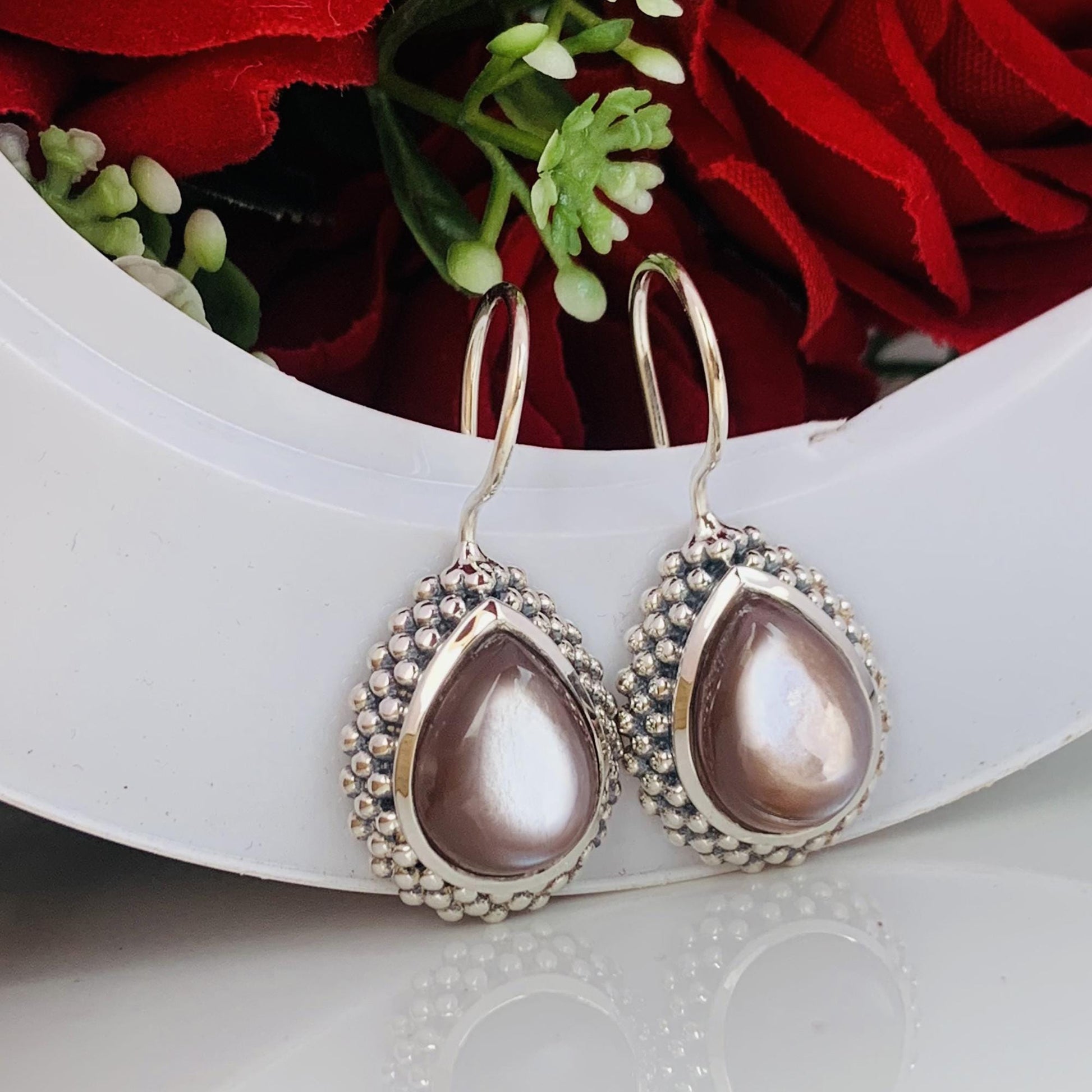 Pear Cut Chocolate Silk Moonstone Earrings - 925 Silver Dangle Drops - BeadsBoatInc
