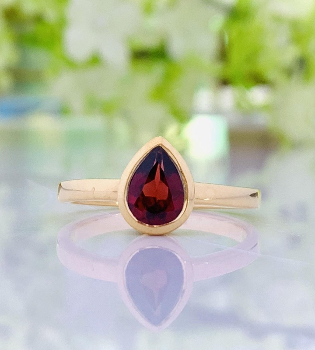 Pear Cut Garnet Gold Ring ~ 18k Gold Promise Ring ~ January Birthstone Ring ~ Deliciated Silver Jewelry ~ Stacking Ring ~ Gift For Her - BeadsBoatInc
