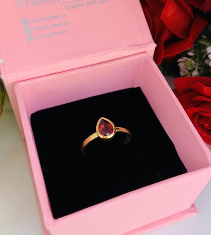 Pear Cut Garnet Gold Ring ~ 18k Gold Promise Ring ~ January Birthstone Ring ~ Deliciated Silver Jewelry ~ Stacking Ring ~ Gift For Her - BeadsBoatInc