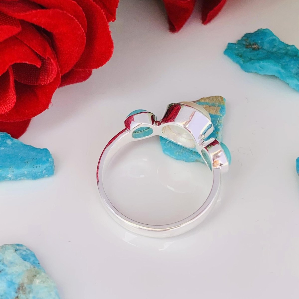 Pearl & Turquoise Ring ~ Promise Ring ~ Trinity Silver Rings ~ Stacking Ring ~ Gift For Mom ~ Birthday Gift For Her ~ 3 Stone Ring ~ R - 0126 - BeadsBoatInc