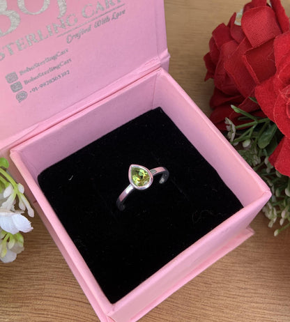 Peridot Pear Ring, Handmade Sterling Silver Ring - BeadsBoatInc
