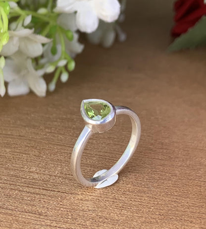 Peridot Pear Ring, Handmade Sterling Silver Ring - BeadsBoatInc