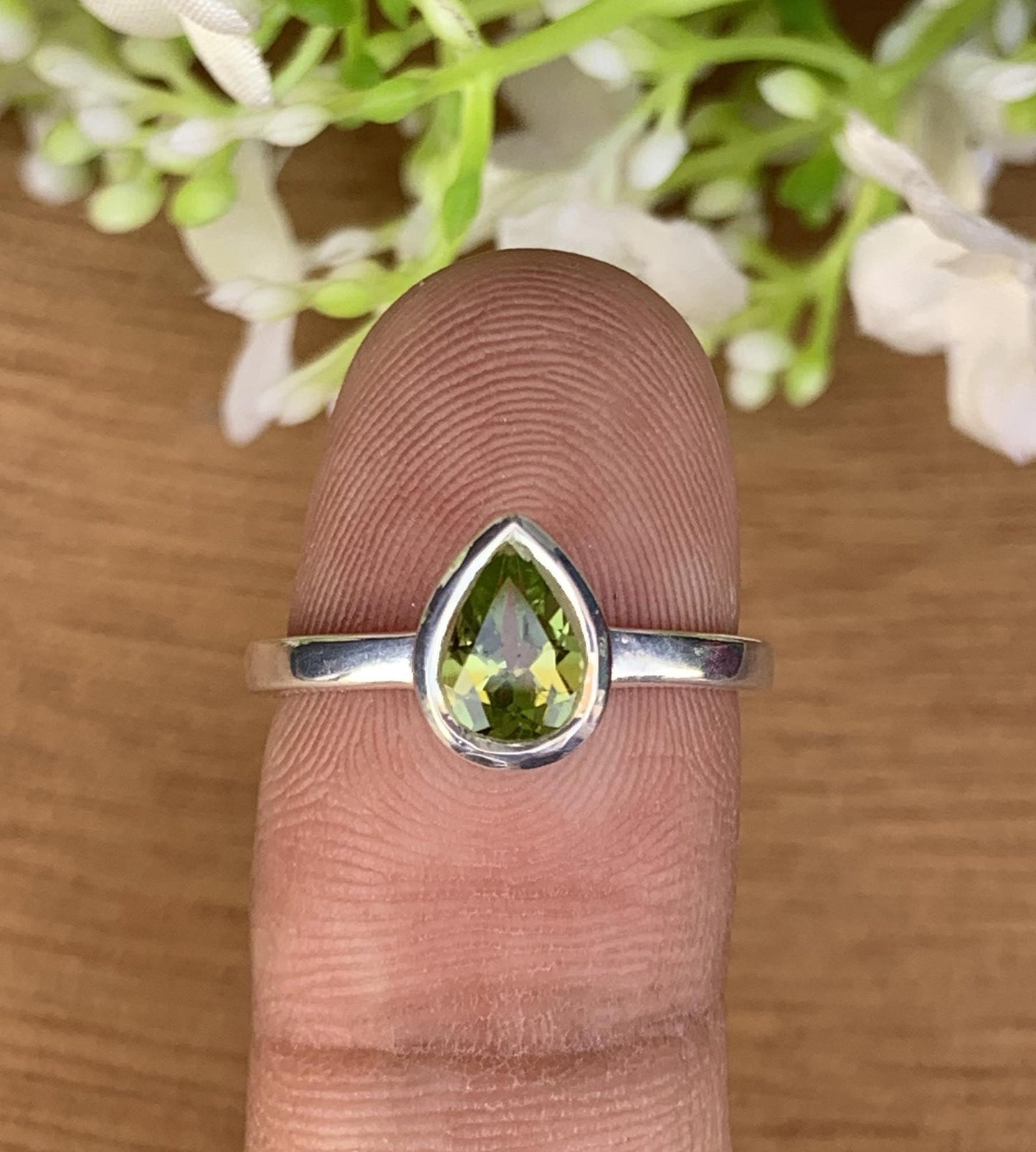 Peridot Pear Ring, Handmade Sterling Silver Ring - BeadsBoatInc