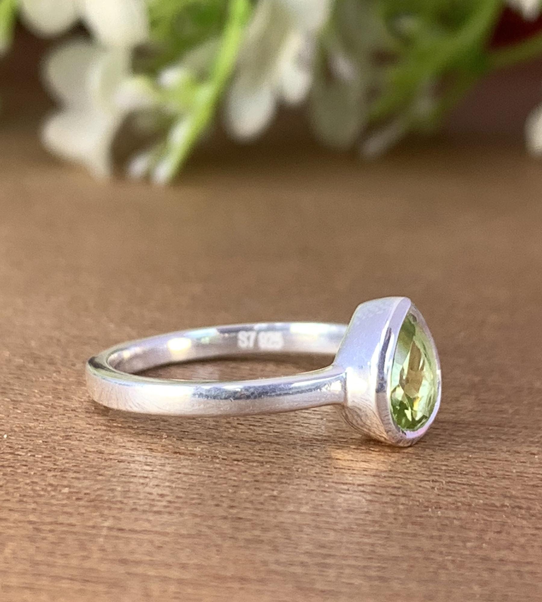 Peridot Pear Ring, Handmade Sterling Silver Ring - BeadsBoatInc