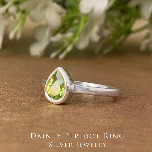 Peridot Pear Ring, Handmade Sterling Silver Ring - BeadsBoatInc