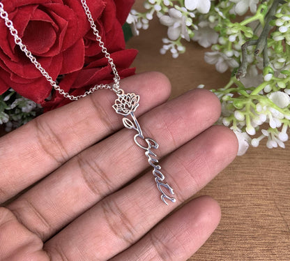 Personalized Name Necklace with Flower | Dainty 925 Silver Necklace - BeadsBoatInc