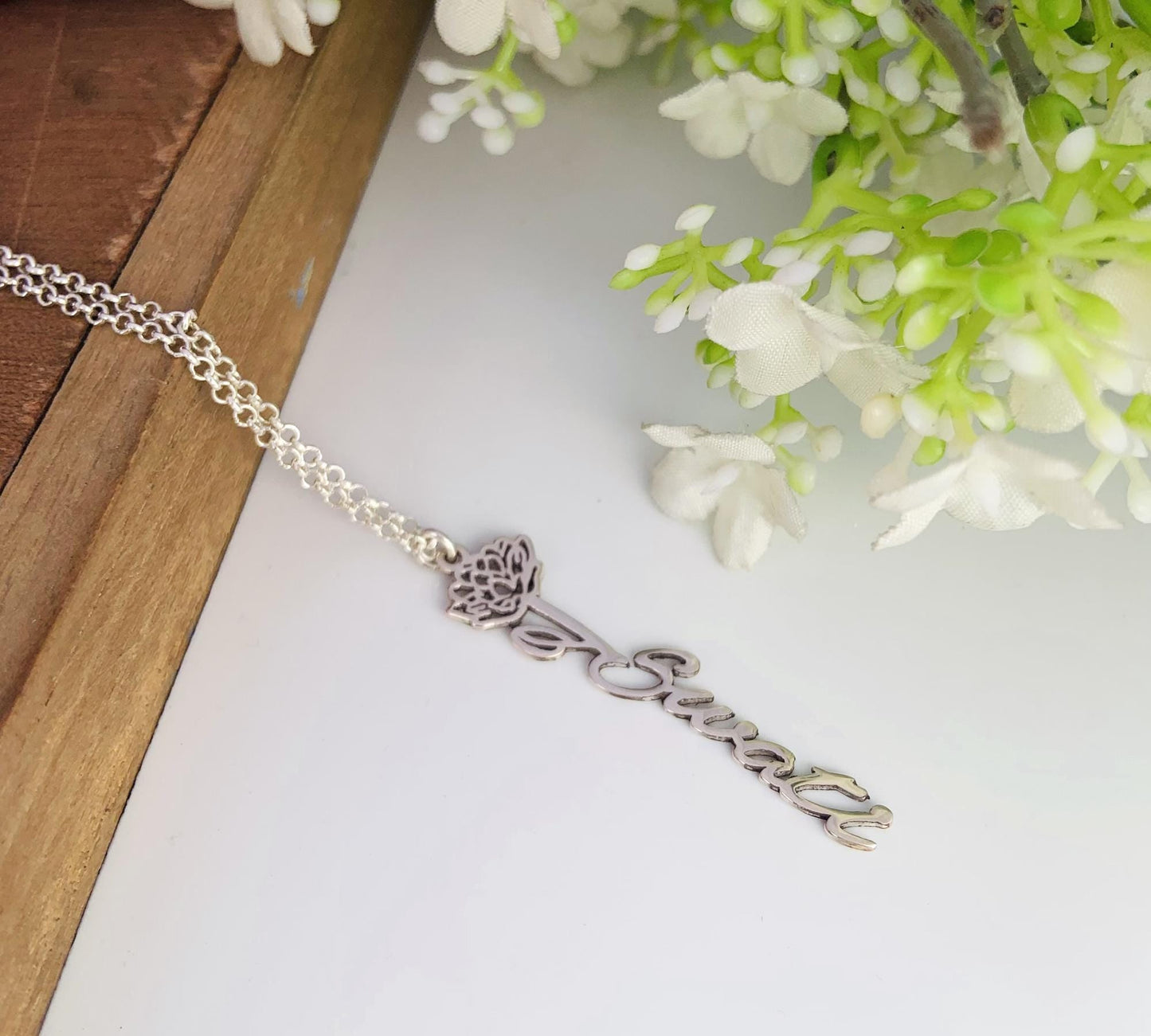 Personalized Name Necklace with Flower | Dainty 925 Silver Necklace - BeadsBoatInc