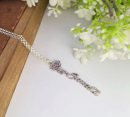 Personalized Name Necklace with Flower | Dainty 925 Silver Necklace - BeadsBoatInc