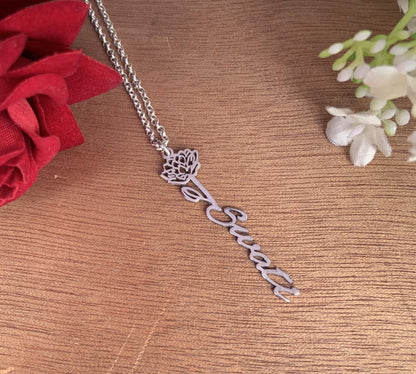 Personalized Name Necklace with Flower | Dainty 925 Silver Necklace - BeadsBoatInc