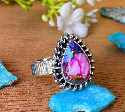 Pink Copper Turquoise Ring For Women ~ Kingman Turquoise Boho Jewelry ~ Handmade Sterling Silver Ring ~ R - 0048 - BeadsBoatInc