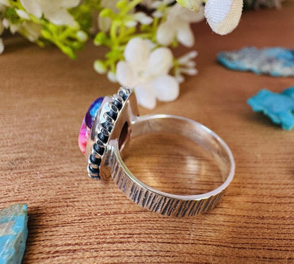 Pink Copper Turquoise Ring For Women ~ Kingman Turquoise Boho Jewelry ~ Handmade Sterling Silver Ring ~ R - 0048 - BeadsBoatInc