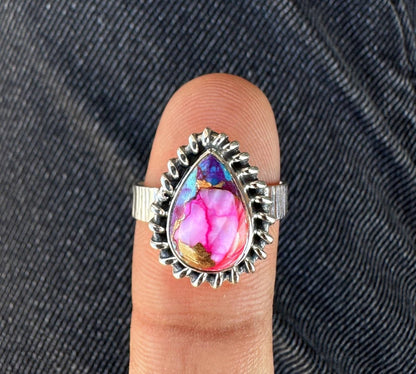 Pink Copper Turquoise Ring For Women ~ Kingman Turquoise Boho Jewelry ~ Handmade Sterling Silver Ring ~ R - 0048 - BeadsBoatInc