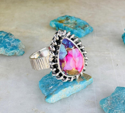 Pink Copper Turquoise Ring For Women ~ Kingman Turquoise Boho Jewelry ~ Handmade Sterling Silver Ring ~ R - 0048 - BeadsBoatInc