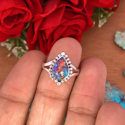 Pink Copper Turquoise Sterling Silver Split Shank Ring – December Birthstone - BeadsBoatInc