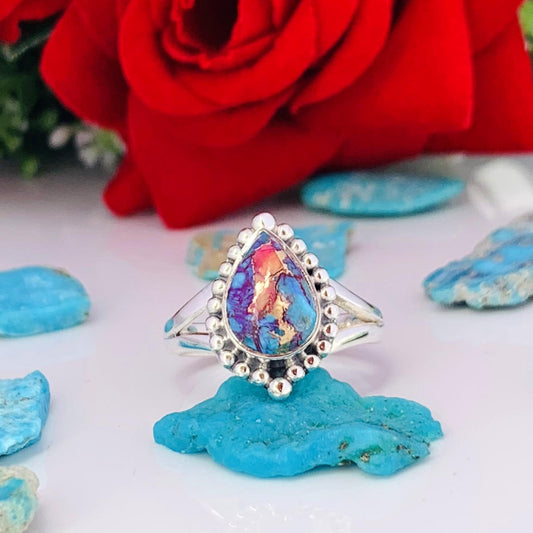 Pink Copper Turquoise Sterling Silver Split Shank Ring – December Birthstone - BeadsBoatInc