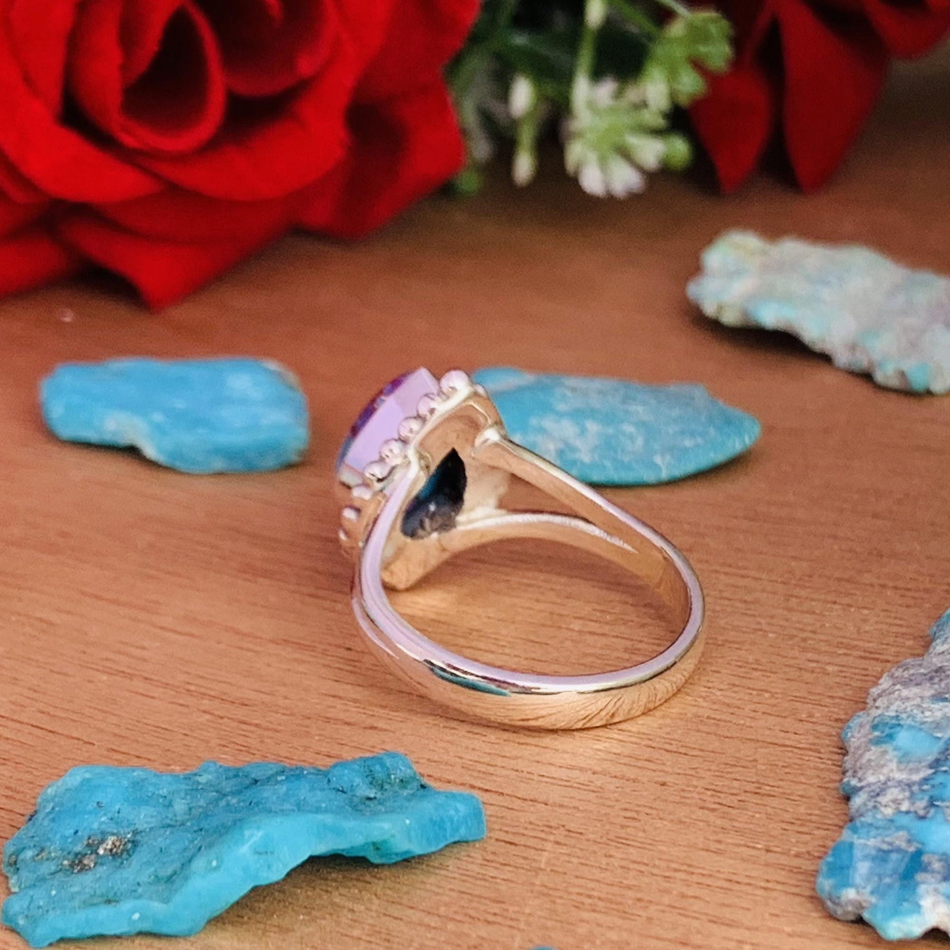 Pink Copper Turquoise Sterling Silver Split Shank Ring – December Birthstone - BeadsBoatInc