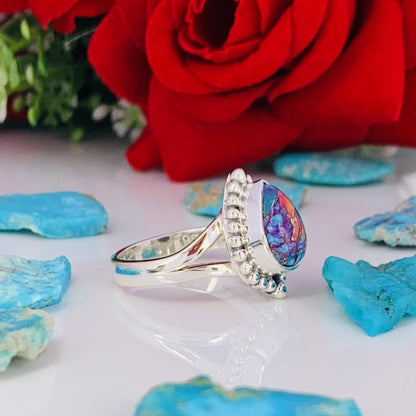 Pink Copper Turquoise Sterling Silver Split Shank Ring – December Birthstone - BeadsBoatInc