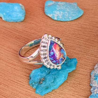 Pink Copper Turquoise Sterling Silver Split Shank Ring – December Birthstone - BeadsBoatInc